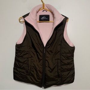 KC Collections Puffer Vest Women's Medium Brown Pink Fleece Full Zip Pockets